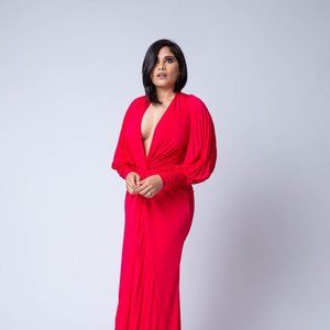 REVIEW;UPDATE Hot Pink Maxi Dress, with Long sleeves in Mermaid style